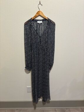 La Ligne Black Polka Abstract Dot-Print Long Sleeve Midi Dress